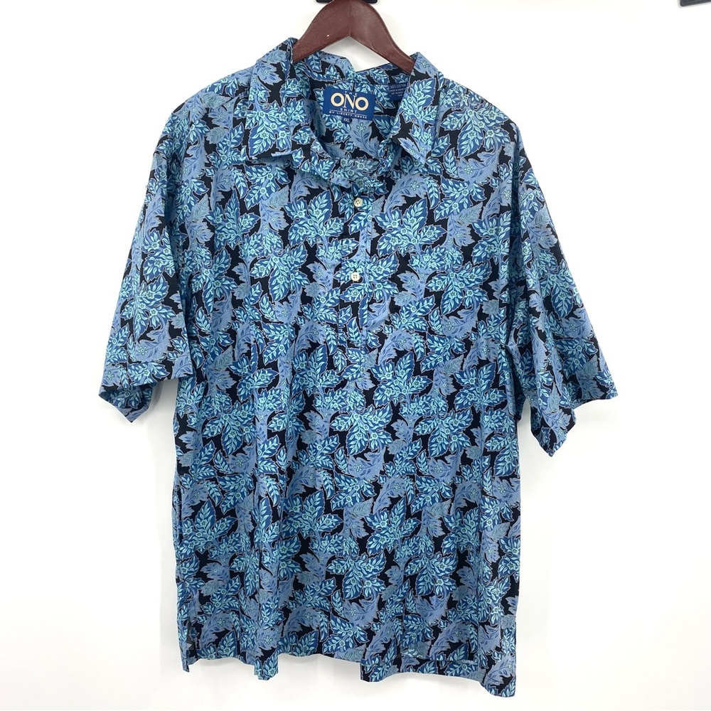 The ONO Shirt by Liberty House Polo Men’s XXL Hawaiian Floral Blue Pocket Collar